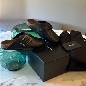 Yves Saint Laurent Black Leather Bohemian Chic mules